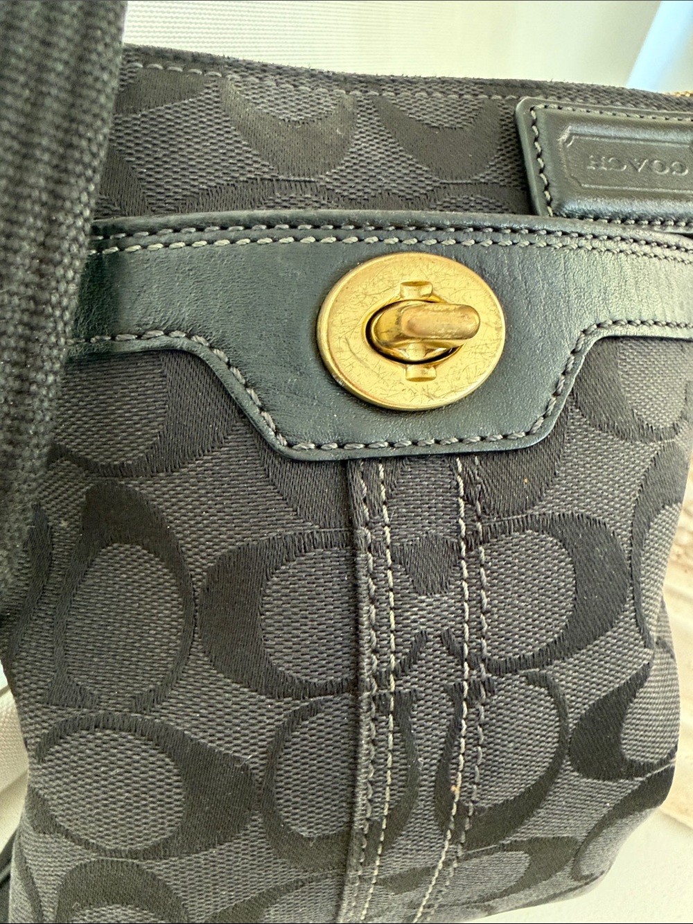 Coach Black Signature Crossbody with Gold Turnlock